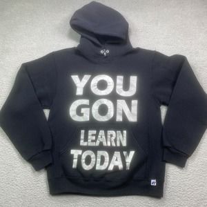 Russell Athletic Hoodie Mens Small Black You Gon Learn Today Streetwear Pullover